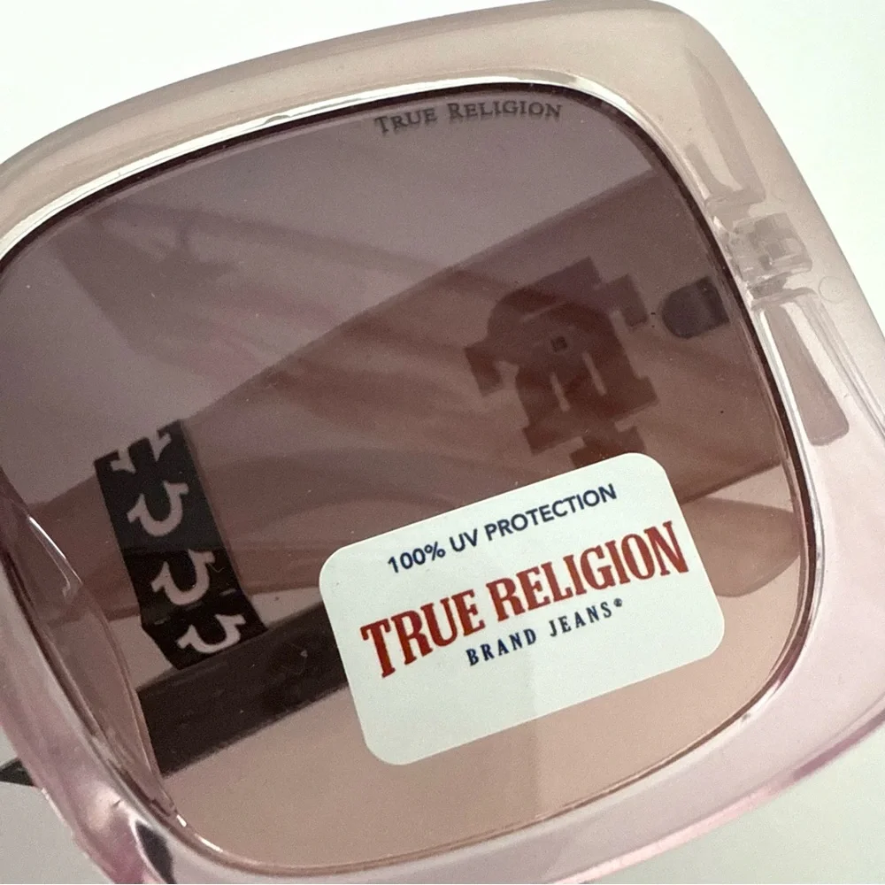 NEW TRUE RELIGION Oversized Square Sunglasses Clear Light Pink Acetate